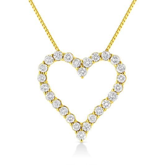 Round Brilliant-Cut Diamond Open Heart Pendant Necklace
