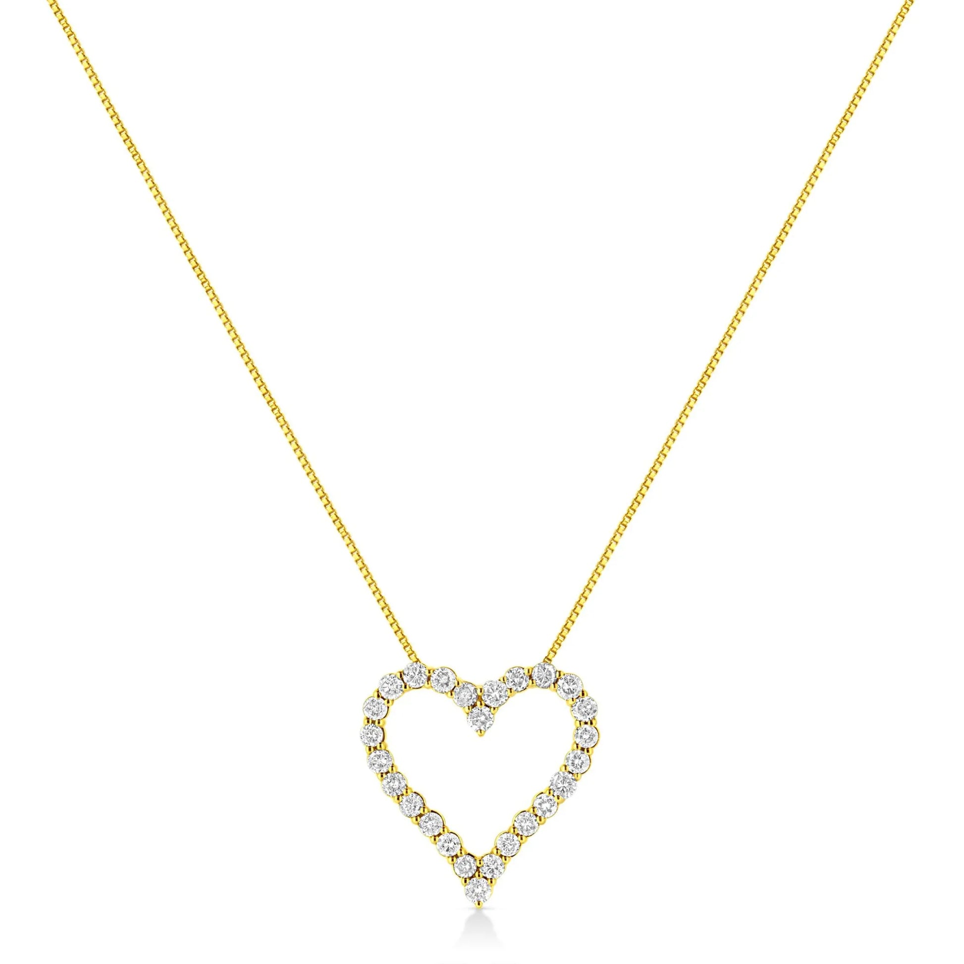 Round Brilliant-Cut Diamond Open Heart Pendant Necklace