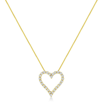 Round Brilliant-Cut Diamond Open Heart Pendant Necklace