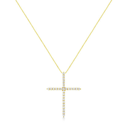 Round Brilliant Cut Diamond Cross Pendant Necklace