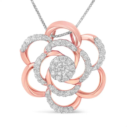 10K Rose Gold Plated Flower Accent Pendant Necklace