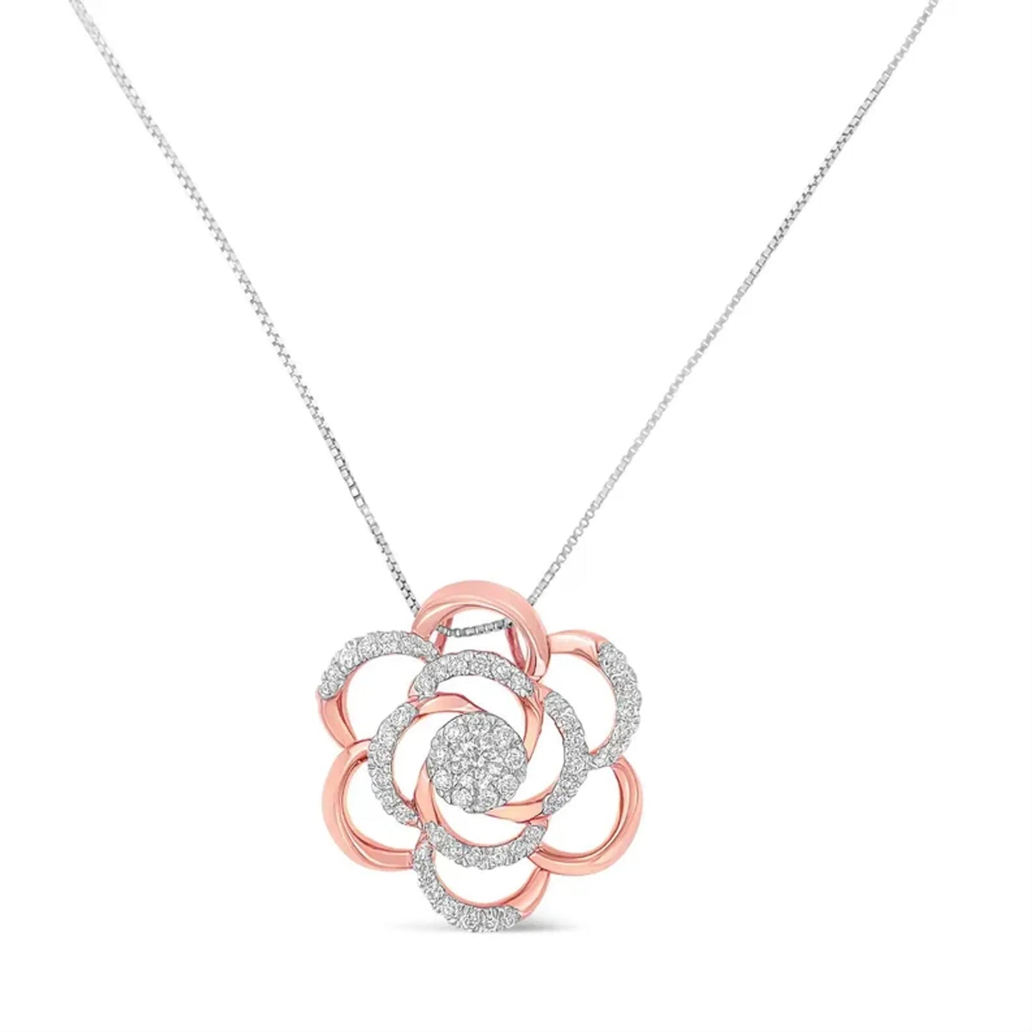 10K Rose Gold Plated Flower Accent Pendant Necklace