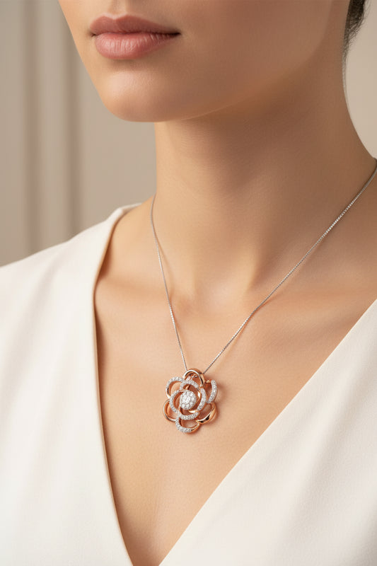 10K Rose Gold Plated Flower Accent Pendant Necklace - 18 Inch