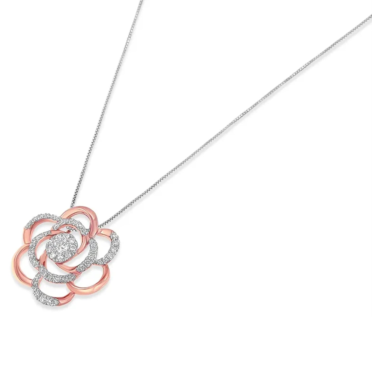 10K Rose Gold Plated Flower Accent Pendant Necklace
