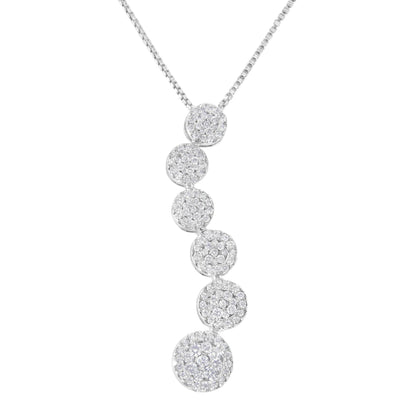 14 Karat White Gold 1.00 Cttw Diamond Cluster Journey Pendant Necklace