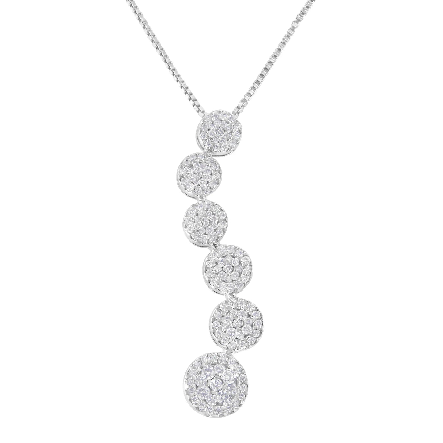 14 Karat White Gold 1.00 Cttw Diamond Cluster Journey Pendant Necklace