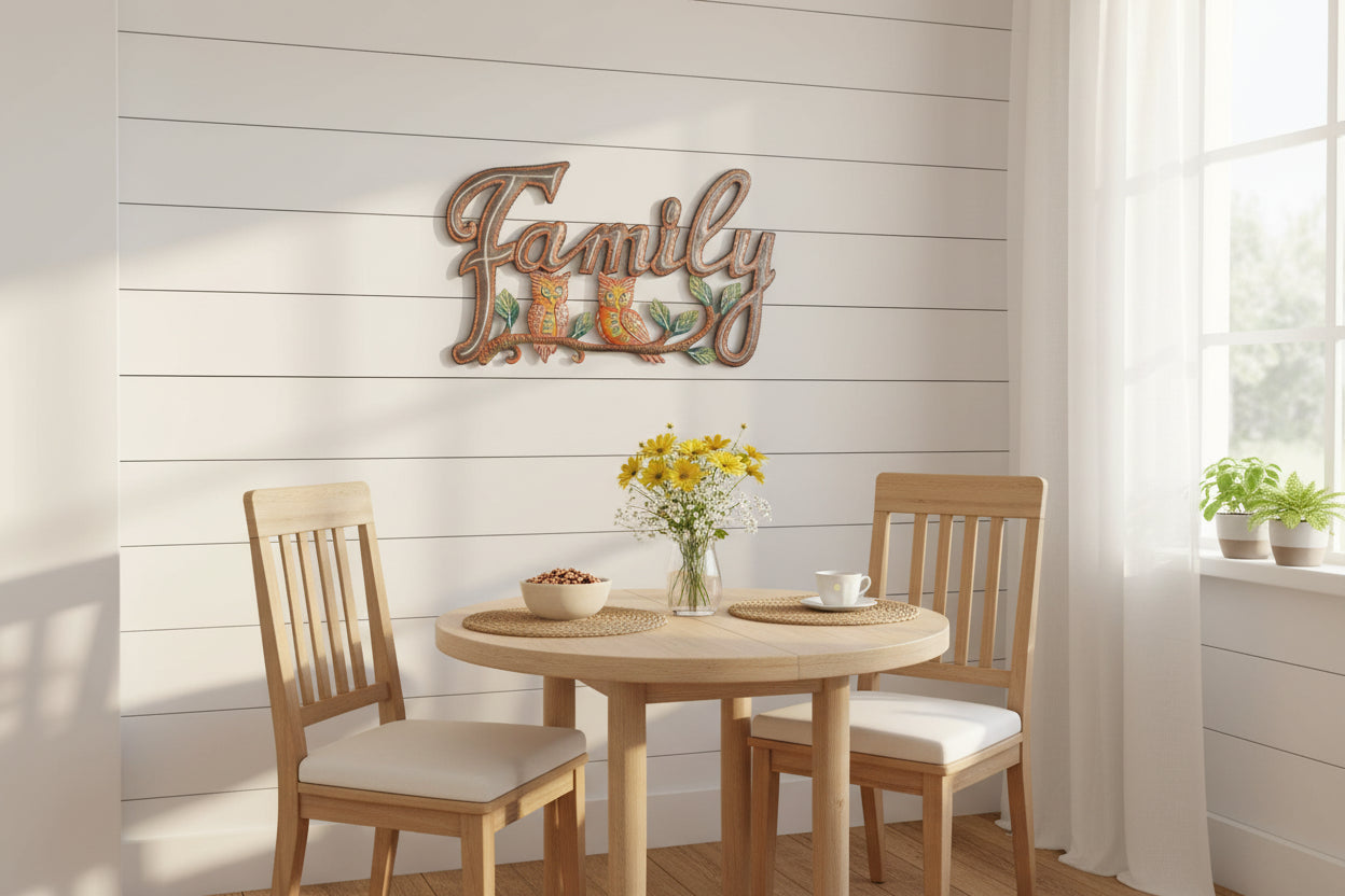 Painted Copper Family with 2 Owls