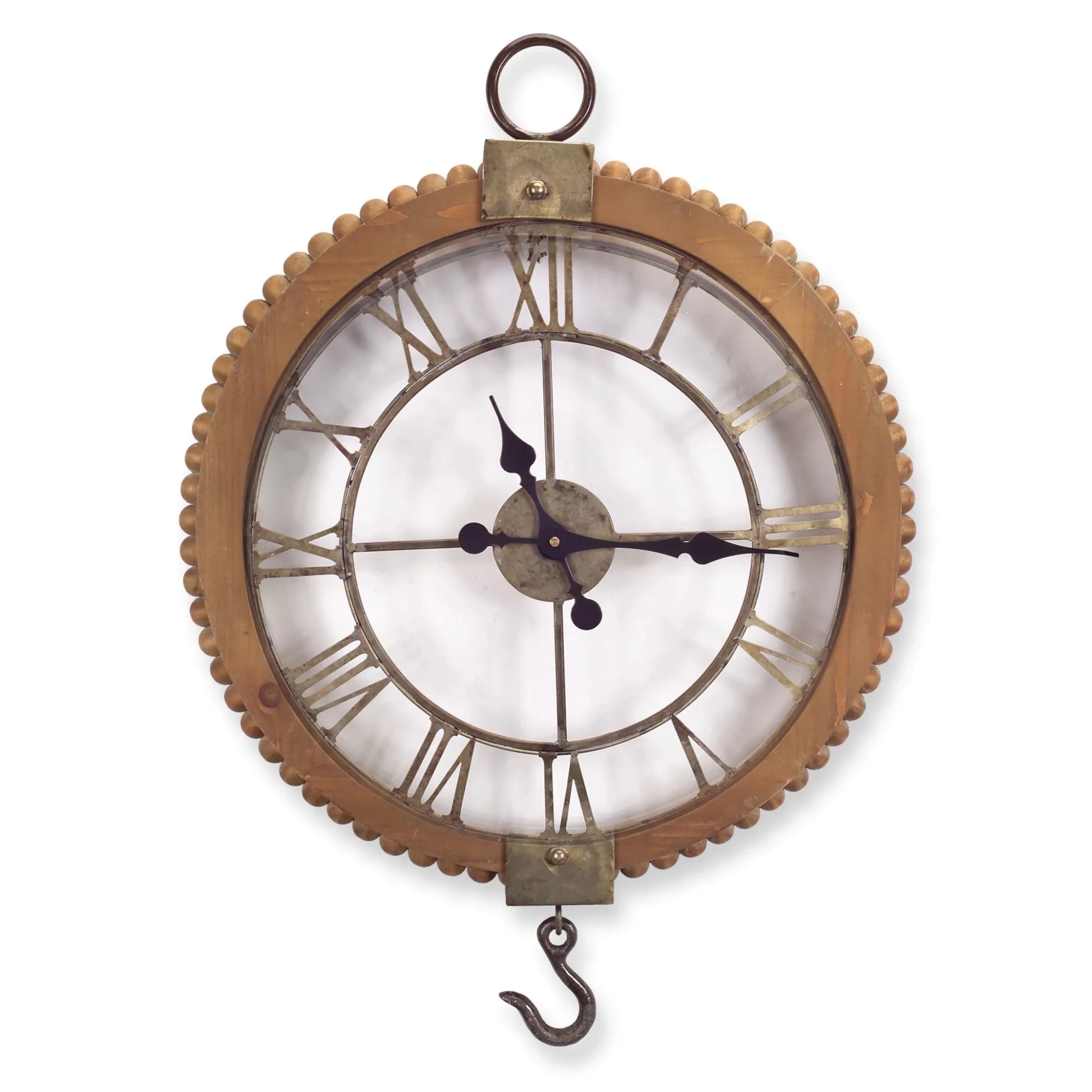 22" Natural Solid Wood and Metal Analog Round Wall Clock - Nobiliving