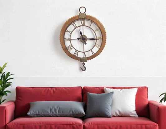 22" Natural Solid Wood and Metal Analog Round Wall Clock - Nobiliving