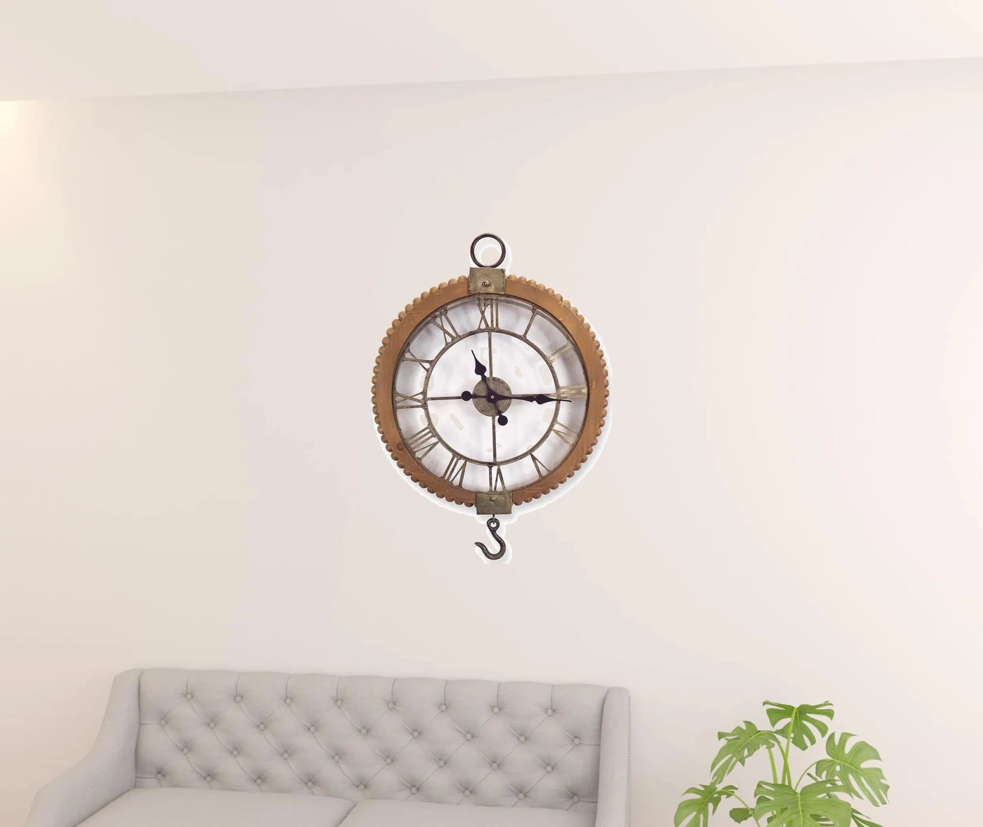 22" Natural Solid Wood and Metal Analog Round Wall Clock - Nobiliving