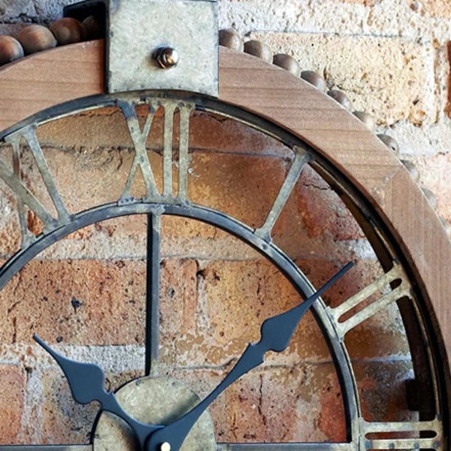 22" Natural Solid Wood and Metal Analog Round Wall Clock - Nobiliving