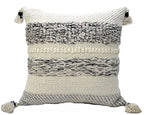 22" X 22" White And Black Zippered Cotton Blend Ribbed Throw Pillow With Tassels - Nobiliving
