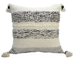 22" X 22" White And Black Zippered Cotton Blend Ribbed Throw Pillow With Tassels - Nobiliving