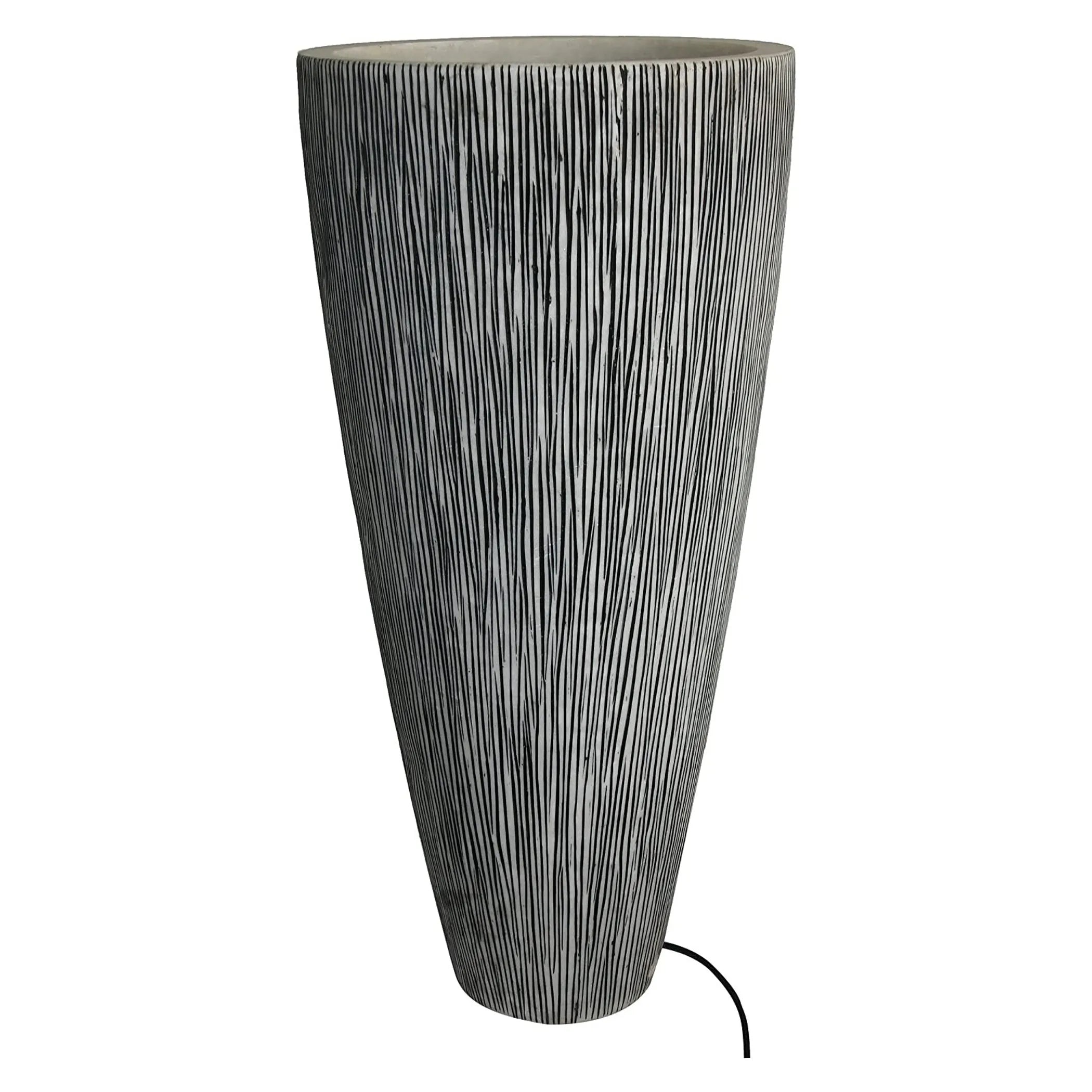 Gray Sandstone Ribbed Long Conical Planter with Light