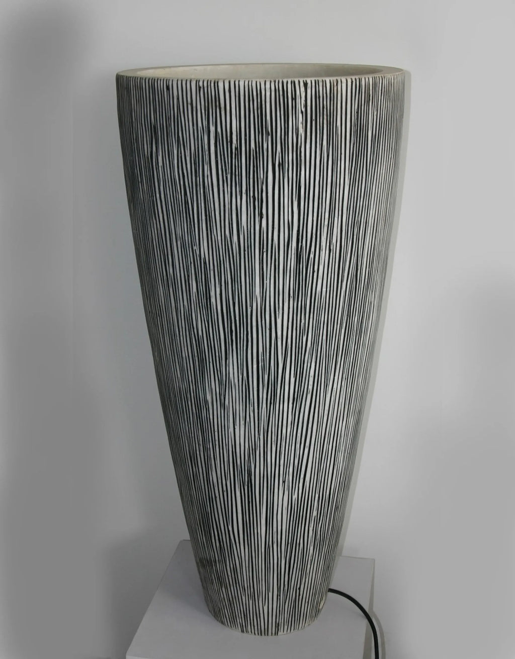 Gray Sandstone Ribbed Long Conical Planter with Light