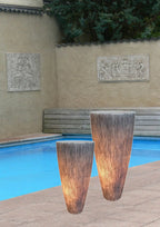 Gray Sandstone Ribbed Long Conical Planter with Light