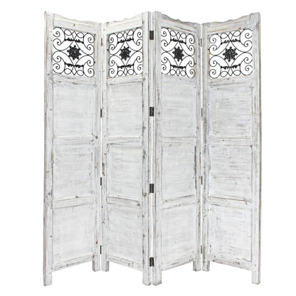 Gray Wash 4 Panel with Scroll Work Room Divider Screen enhances any space with character and charm