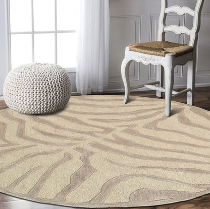 5' Round Taupe Zebra Pattern Area Rug