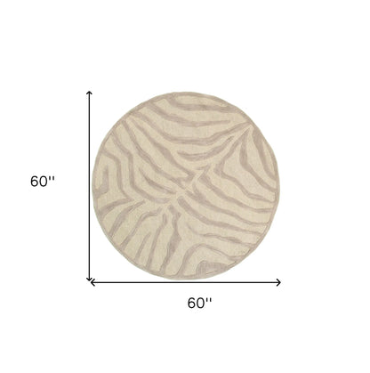 5' Round Taupe Zebra Pattern Area Rug