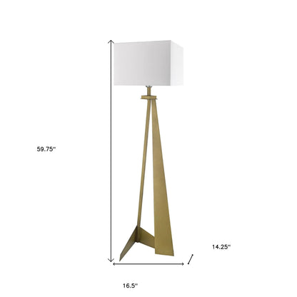 60" Brass Traditional Shaped Floor Lamp with White Novelty Shade