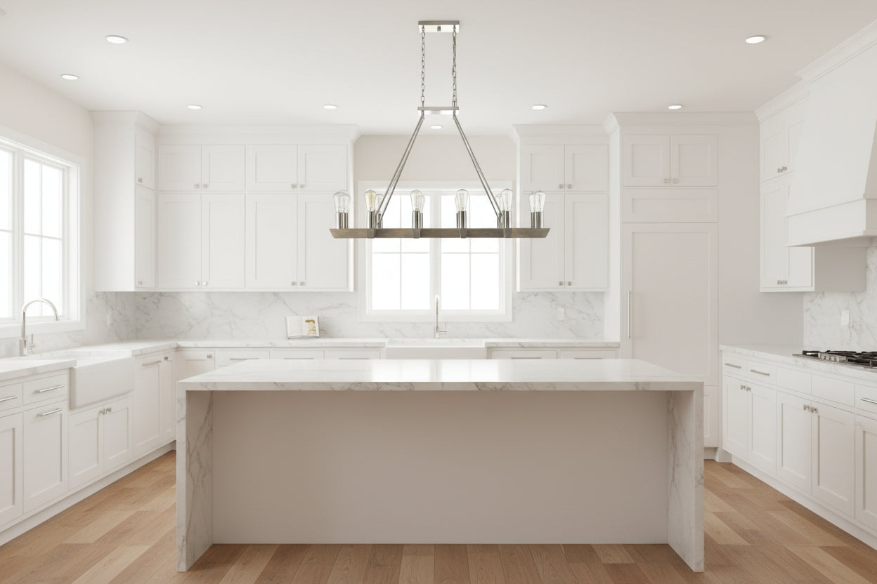 Silver Kitchen Island Twelve Light Metal Dimmable Chandelier