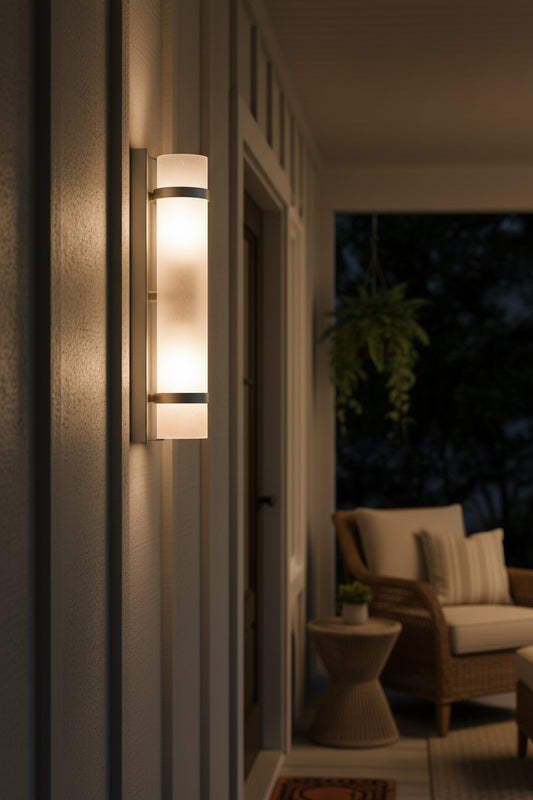 Two Light Brushed Silver and White Glass Wall Sconce