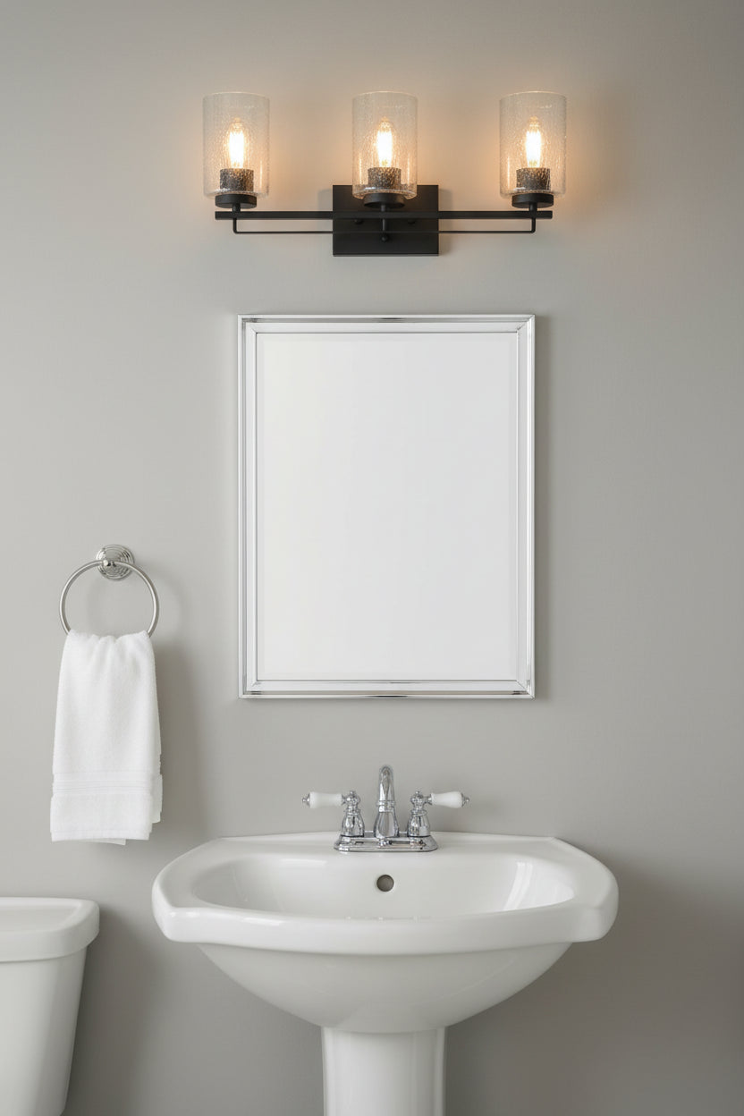 Bronze Metal and Textured Glass Three Light Wall Sconce