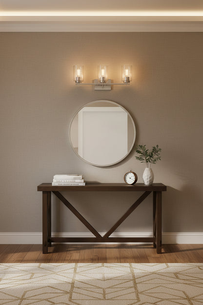 Silver Metal and Textured Glass Three Light Wall Sconce