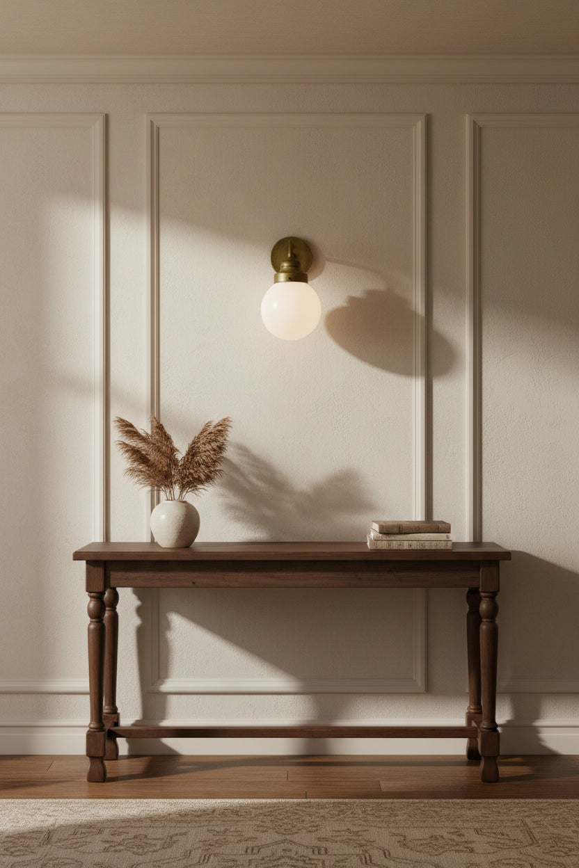 One Light Gold Wall Sconce with Round Glass Shade