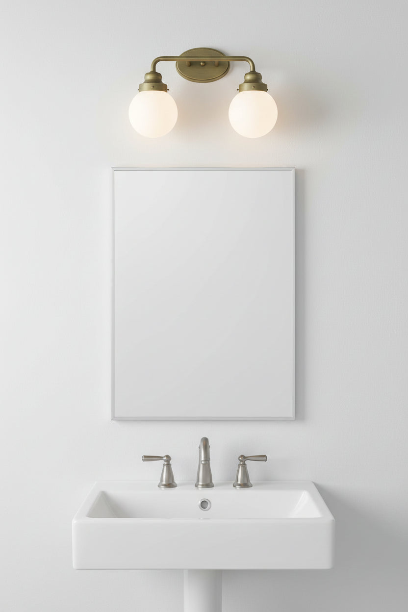 Two Light Gold Wall Sconce with Round Glass Shade