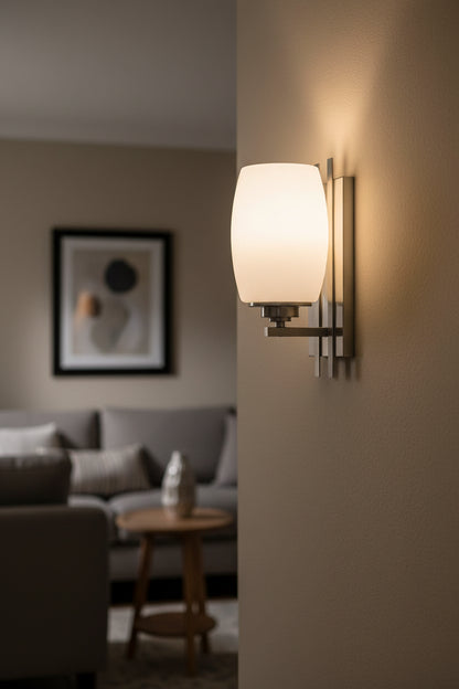 Geometric Silver Wall Sconce with Frosted Glass Shade