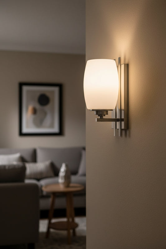 Geometric Silver Wall Sconce with Frosted Glass Shade