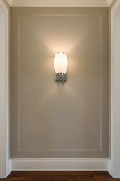 Geometric Silver Wall Sconce with Frosted Glass Shade