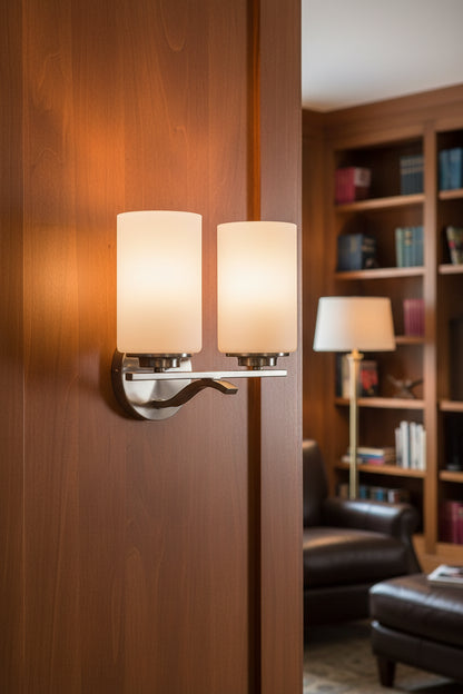 Two Light Silver and Glass Wall Sconce