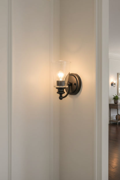 One Light Matte Black Glass Shade Wall Sconce