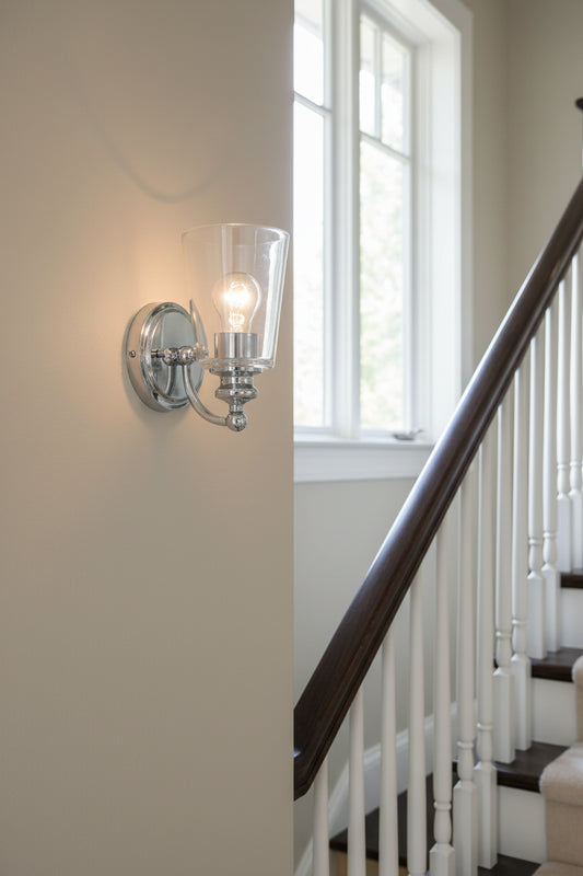 One Light Silver Glass Shade Wall Sconce