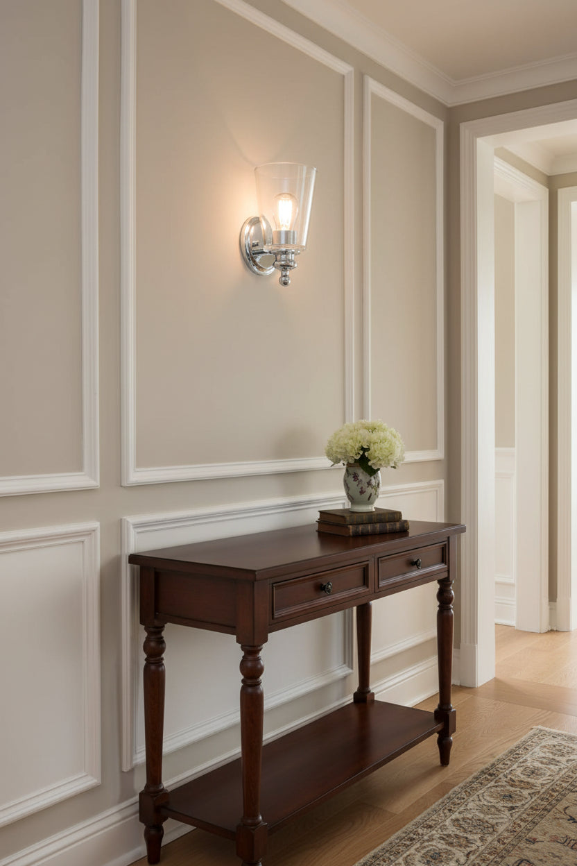 One Light Silver Glass Shade Wall Sconce
