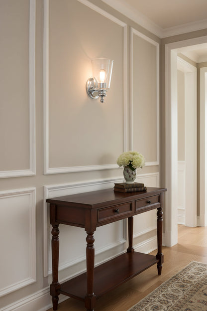 One Light Silver Glass Shade Wall Sconce