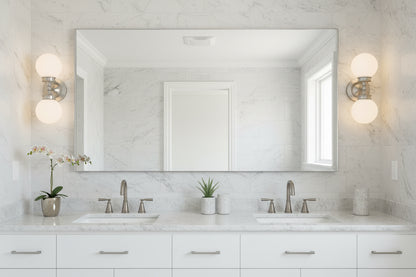Two Light Silver Wall Sconce with Round Frosted Glass Shade