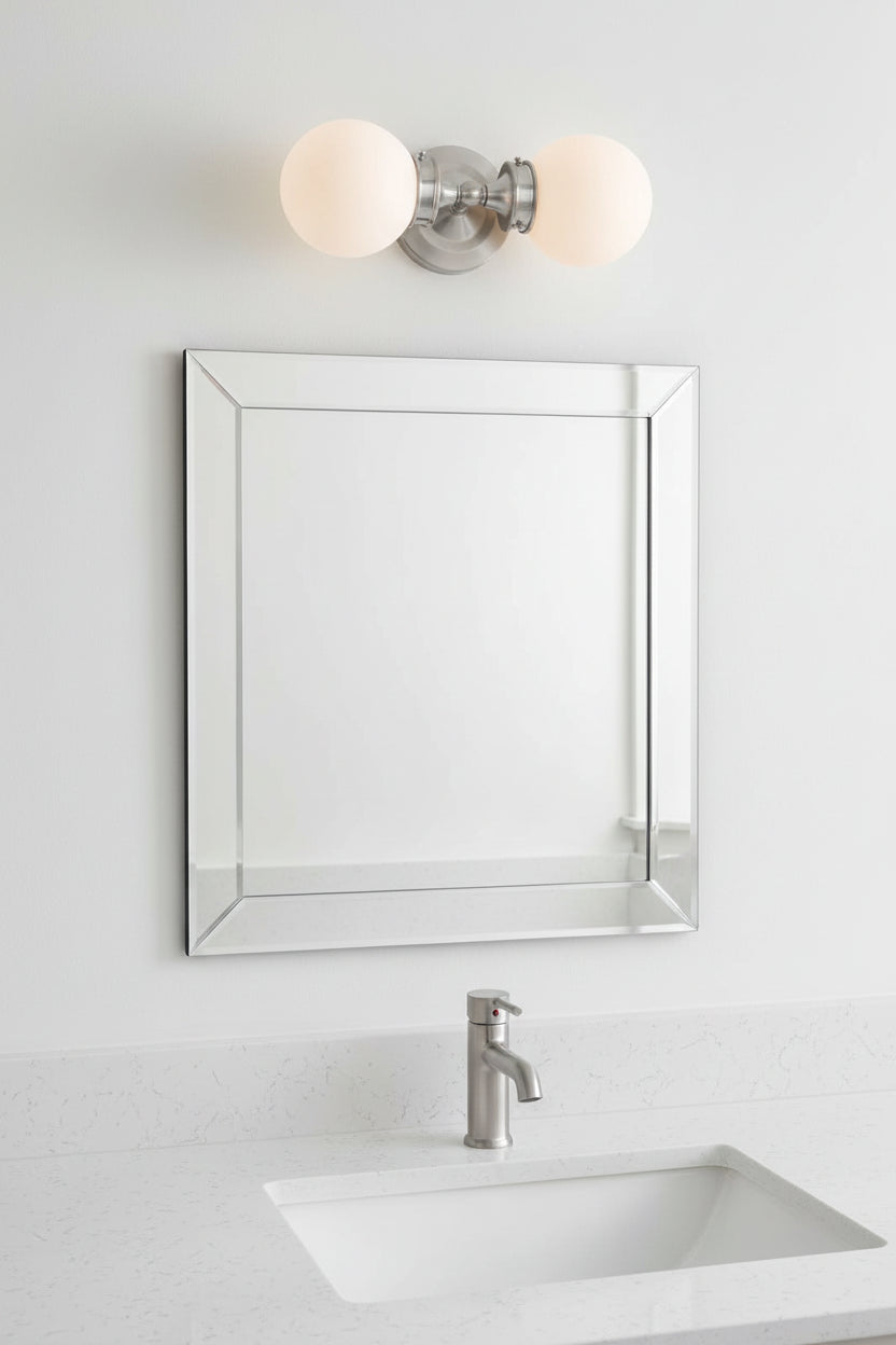 Two Light Silver Wall Sconce with Round Frosted Glass Shade
