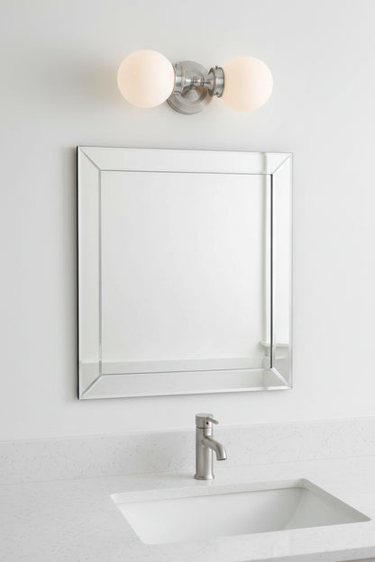 Two Light Silver Wall Sconce with Round Frosted Glass Shade