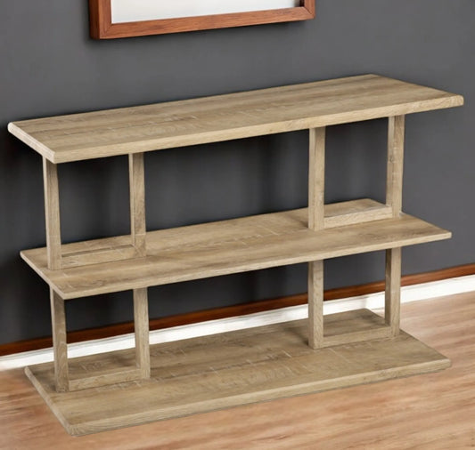 42 Inch Natural Floor Shelf Console Table with Shelves