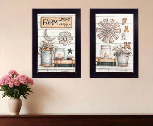 Farm Living Black Framed Print Wall Art - Set of Two