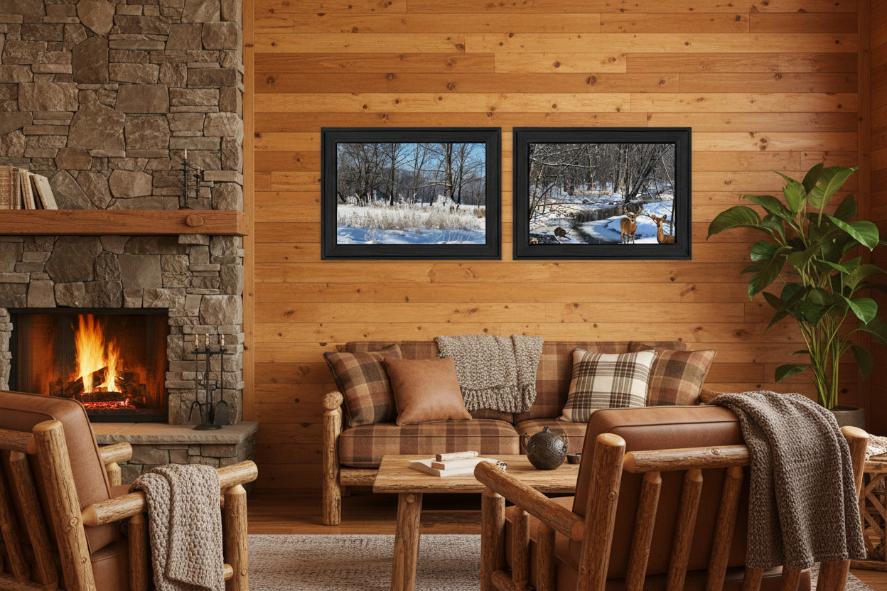 Set Of Two Great Outdoors Nature or Winter Forest 3 Black Framed Print Wall Art