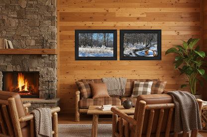 Set Of Two Great Outdoors Nature or Winter Forest 3 Black Framed Print Wall Art