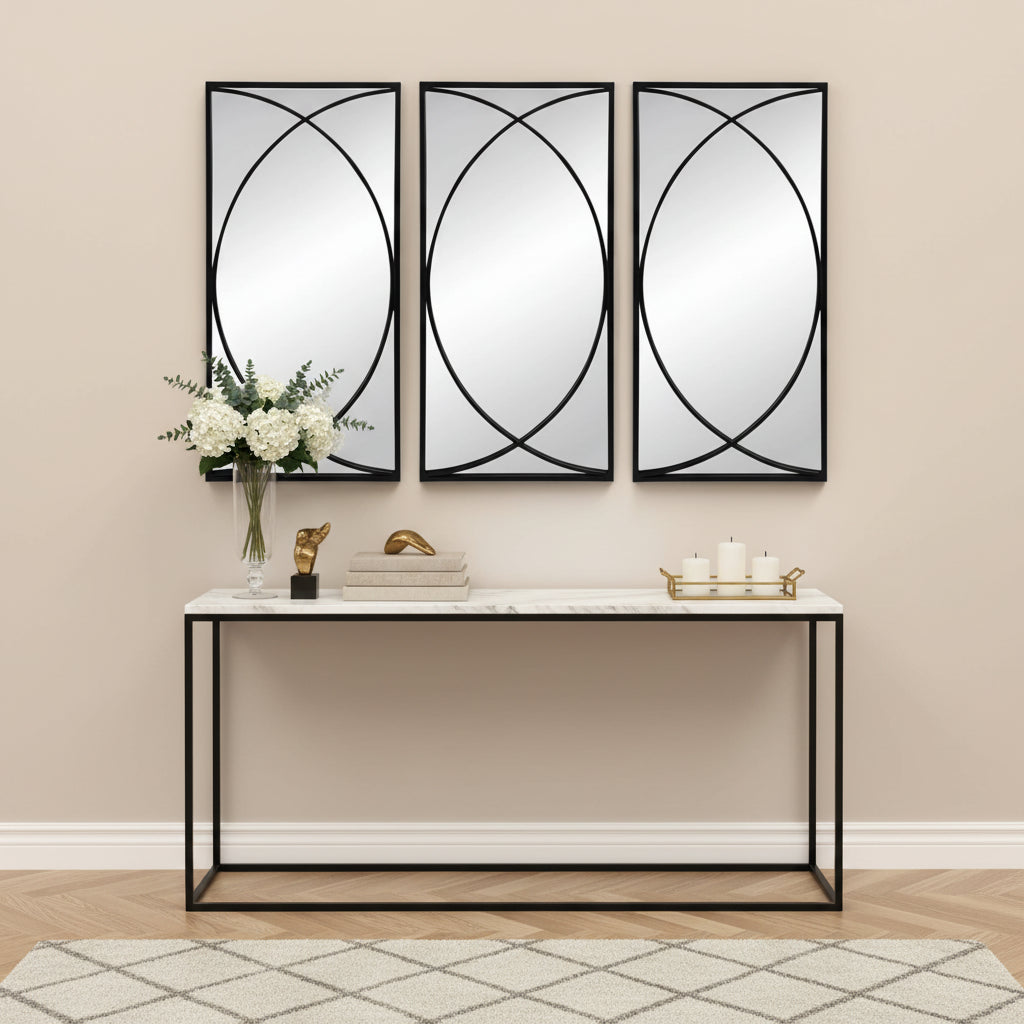 Set of Three Black Iron Framed Accent Mirror