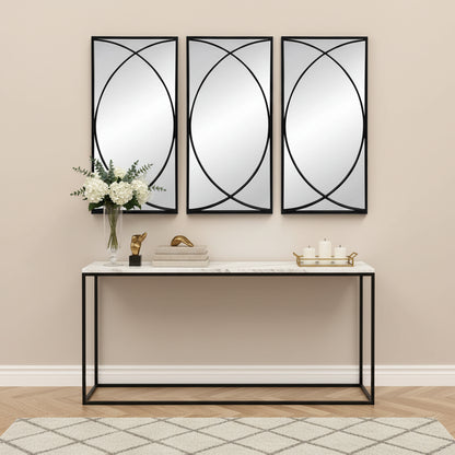 Set of Three Black Iron Framed Accent Mirror