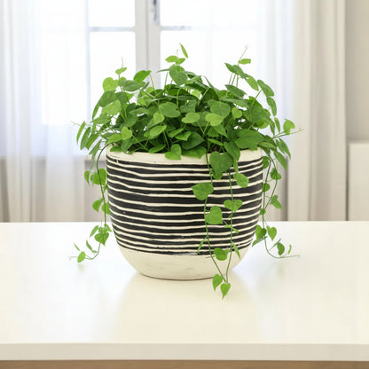 Ceramic 39 Ounce Striped Round Distressed Pot Planter