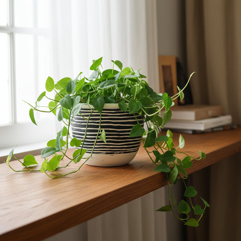 Ceramic 39 Ounce Striped Round Distressed Pot Planter