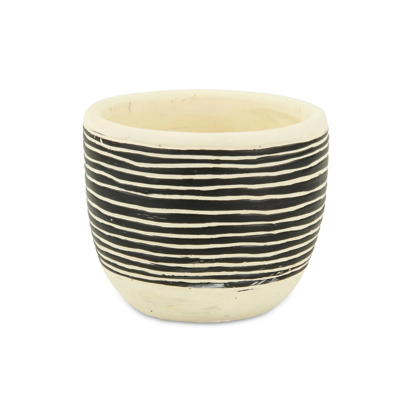 Ceramic 39 Ounce Striped Round Distressed Pot Planter